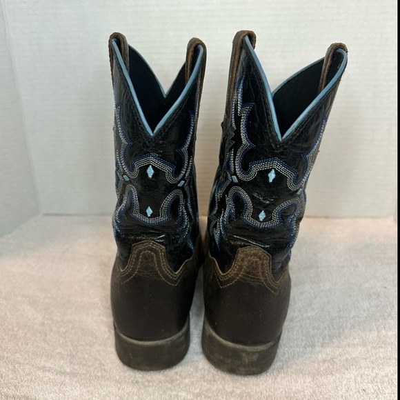 ARIAT Tombstone Boys Youth Boots Size 4.5 Square Toe Brown/Black/Blue Leather - Picture 4 of 8